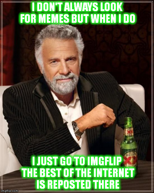 If it walks like a duck, quacks like a duck, looks like a duck, it must be a duck! | I DON'T ALWAYS LOOK FOR MEMES BUT WHEN I DO; I JUST GO TO IMGFLIP THE BEST OF THE INTERNET IS REPOSTED THERE | image tagged in memes,the most interesting man in the world | made w/ Imgflip meme maker