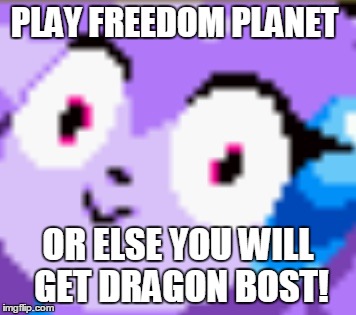 swag planet for steam | PLAY FREEDOM PLANET; OR ELSE YOU WILL GET DRAGON BOST! | image tagged in meme | made w/ Imgflip meme maker
