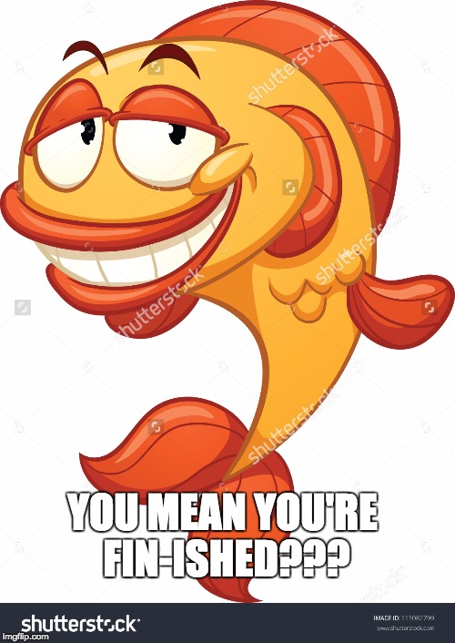 YOU MEAN YOU'RE FIN-ISHED??? | image tagged in fish | made w/ Imgflip meme maker
