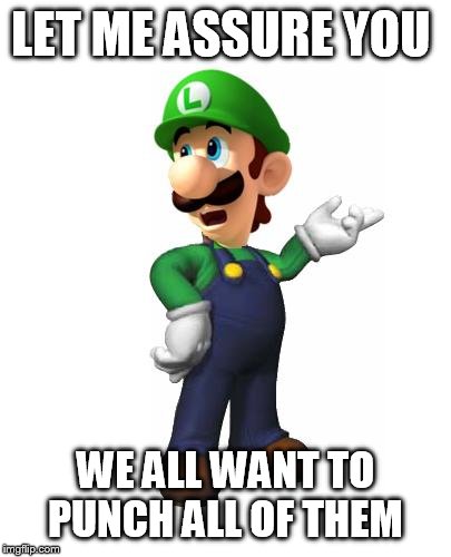 Logic Luigi | LET ME ASSURE YOU WE ALL WANT TO PUNCH ALL OF THEM | image tagged in logic luigi | made w/ Imgflip meme maker