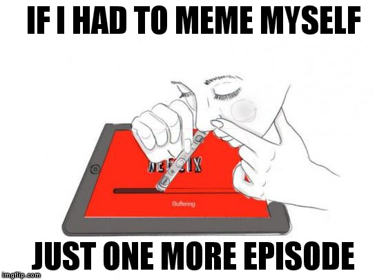 netflix junkie | IF I HAD TO MEME MYSELF; JUST ONE MORE EPISODE | image tagged in funny netflix | made w/ Imgflip meme maker