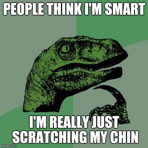 Philosoraptor Meme | PEOPLE THINK I'M SMART I'M REALLY JUST SCRATCHING MY CHIN | image tagged in memes,philosoraptor | made w/ Imgflip meme maker