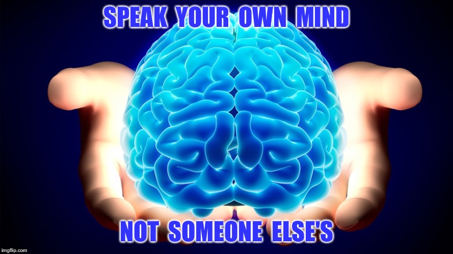 Mind Speak | SPEAK  YOUR  OWN  MIND; NOT  SOMEONE  ELSE'S | image tagged in mind speak | made w/ Imgflip meme maker
