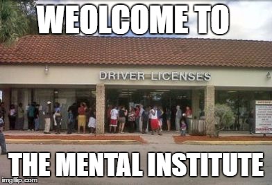 WEOLCOME TO; THE MENTAL INSTITUTE | image tagged in dmv | made w/ Imgflip meme maker