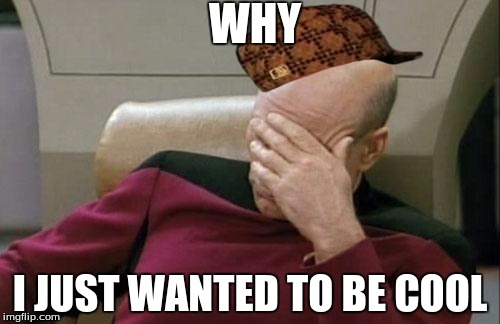 Captain Picard Facepalm | WHY; I JUST WANTED TO BE COOL | image tagged in memes,captain picard facepalm,scumbag | made w/ Imgflip meme maker