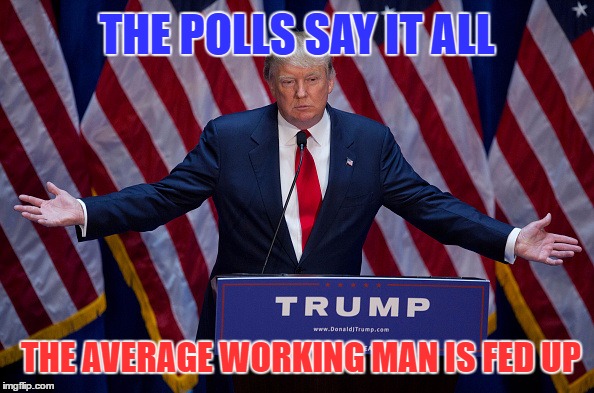 President Donald Trump | THE POLLS SAY IT ALL; THE AVERAGE WORKING MAN IS FED UP | image tagged in donald trump,memes,trump,trump 2016,election 2016 | made w/ Imgflip meme maker