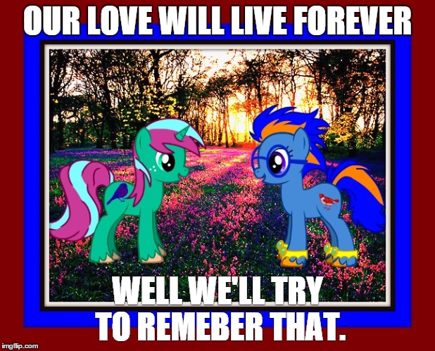 OUR LOVE WILL LIVE FOREVER; WELL WE'LL TRY TO REMEBER THAT. | image tagged in mlp ocs | made w/ Imgflip meme maker