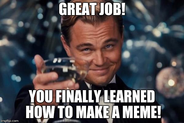 Leonardo Dicaprio Cheers | GREAT JOB! YOU FINALLY LEARNED HOW TO MAKE A MEME! | image tagged in memes,leonardo dicaprio cheers | made w/ Imgflip meme maker