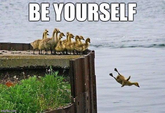 BE YOURSELF | image tagged in duck,trends | made w/ Imgflip meme maker