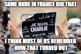 SOME DUDE IN FRANCE DID THAT I THINK MOST OF US REMEMBER HOW THAT TURNED OUT | image tagged in french shooting | made w/ Imgflip meme maker