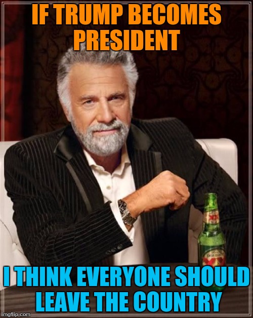 The Most Interesting Man In The World | IF TRUMP BECOMES PRESIDENT; I THINK EVERYONE SHOULD LEAVE THE COUNTRY | image tagged in memes,the most interesting man in the world | made w/ Imgflip meme maker