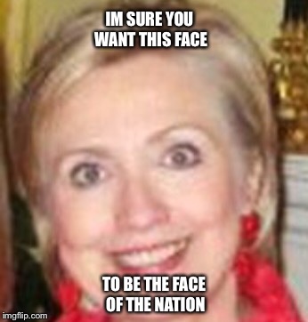 IM SURE YOU WANT THIS FACE; TO BE THE FACE OF THE NATION | image tagged in high hillary | made w/ Imgflip meme maker