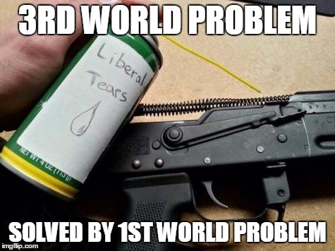 Liberal tears for my AK-47 | 3RD WORLD PROBLEM; SOLVED BY 1ST WORLD PROBLEM | image tagged in liberal tears for my ak-47 | made w/ Imgflip meme maker