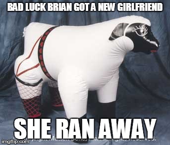 Bad Luck Brian got a girl | BAD LUCK BRIAN GOT A NEW GIRLFRIEND; SHE RAN AWAY | image tagged in love ewe,bad luck brian,meme,sheep,memes | made w/ Imgflip meme maker