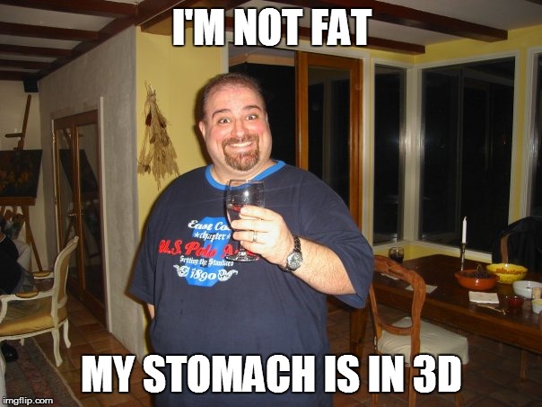 I'm not fat | I'M NOT FAT; MY STOMACH IS IN 3D | image tagged in matt g,fat,3d,meme,memes | made w/ Imgflip meme maker
