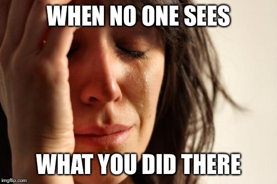 First World Problems Meme | WHEN NO ONE SEES; WHAT YOU DID THERE | image tagged in memes,first world problems | made w/ Imgflip meme maker