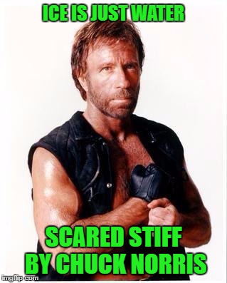 Chuck Norris Flex Meme | ICE IS JUST WATER; SCARED STIFF BY CHUCK NORRIS | image tagged in chuck norris | made w/ Imgflip meme maker