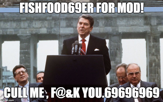 Regan speech | FISHFOOD69ER FOR MOD! CULL ME , F@&K YOU.69696969 | image tagged in regan speech | made w/ Imgflip meme maker