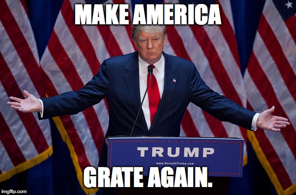 Donald Trump | MAKE AMERICA; GRATE AGAIN. | image tagged in donald trump | made w/ Imgflip meme maker