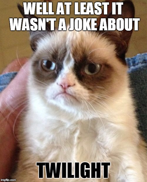 Grumpy Cat Meme | WELL AT LEAST IT WASN'T A JOKE ABOUT TWILIGHT | image tagged in memes,grumpy cat | made w/ Imgflip meme maker
