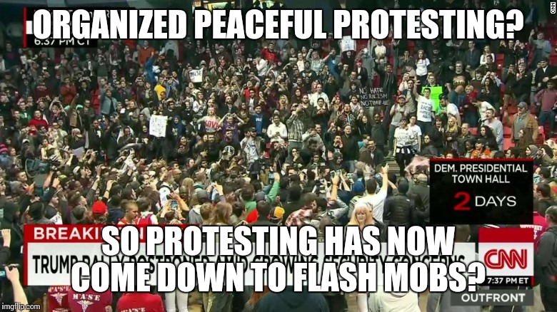 The first amendment only pertains to liberals now? | ORGANIZED PEACEFUL PROTESTING? SO PROTESTING HAS NOW COME DOWN TO FLASH MOBS? | image tagged in donald trump,trump 2016,chicago,retarded liberal protesters,free speech,angry mob | made w/ Imgflip meme maker