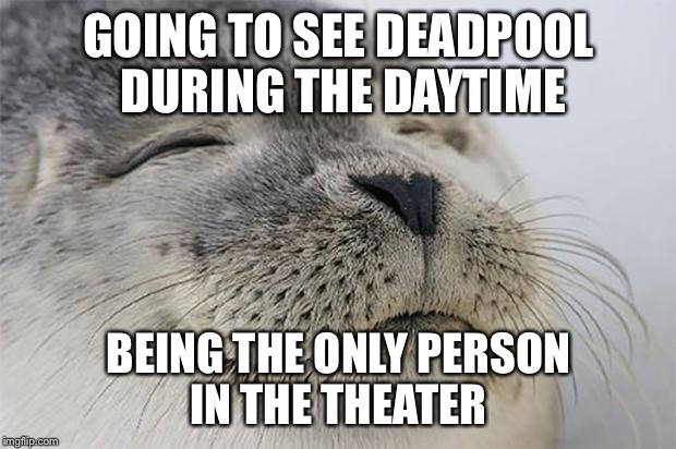 Satisfied Seal | GOING TO SEE DEADPOOL DURING THE DAYTIME; BEING THE ONLY PERSON IN THE THEATER | image tagged in memes,satisfied seal,AdviceAnimals | made w/ Imgflip meme maker