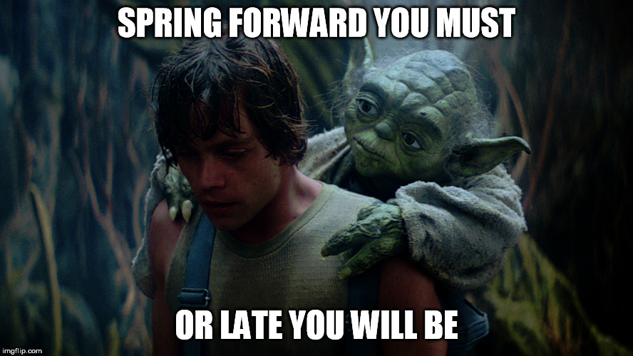 Daylight Savings Time Message and Star Wars Yoda Image
