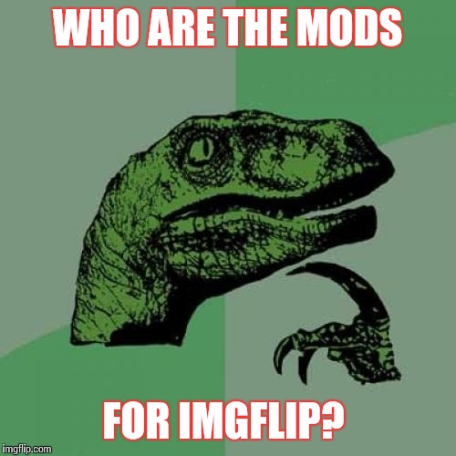 Philosoraptor Meme | WHO ARE THE MODS; FOR IMGFLIP? | image tagged in memes,philosoraptor | made w/ Imgflip meme maker