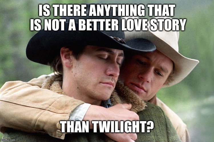 You tell me | IS THERE ANYTHING THAT IS NOT A BETTER LOVE STORY; THAN TWILIGHT? | image tagged in memes,brokeback mountain,twilight,still a better love story than twilight | made w/ Imgflip meme maker