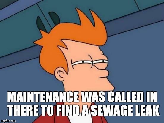 Futurama Fry Meme | MAINTENANCE WAS CALLED IN THERE TO FIND A SEWAGE LEAK | image tagged in memes,futurama fry | made w/ Imgflip meme maker