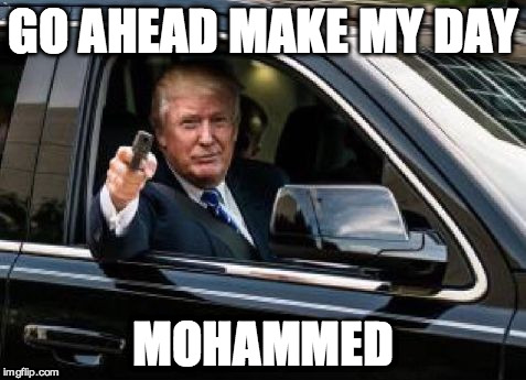 Trump | GO AHEAD MAKE MY DAY; MOHAMMED | image tagged in trump | made w/ Imgflip meme maker