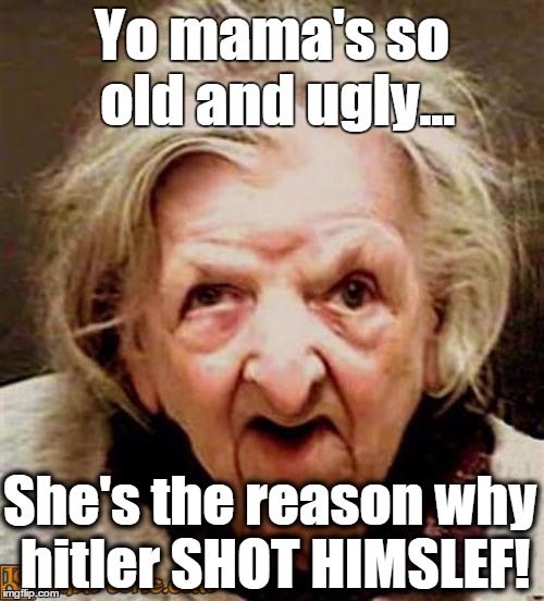 Yo mama | Yo mama's so old and ugly... She's the reason why hitler SHOT HIMSLEF! | image tagged in yo mama | made w/ Imgflip meme maker