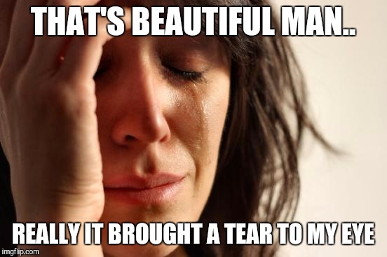 First World Problems Meme | THAT'S BEAUTIFUL MAN.. REALLY IT BROUGHT A TEAR TO MY EYE | image tagged in memes,first world problems | made w/ Imgflip meme maker