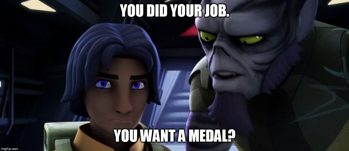 Minor Achievement Zeb | YOU DID YOUR JOB. YOU WANT A MEDAL? | image tagged in minor achievement zeb,star wars,rebels | made w/ Imgflip meme maker