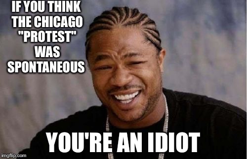 Yo Dawg Heard You | IF YOU THINK THE CHICAGO "PROTEST" WAS SPONTANEOUS; YOU'RE AN IDIOT | image tagged in memes,yo dawg heard you | made w/ Imgflip meme maker