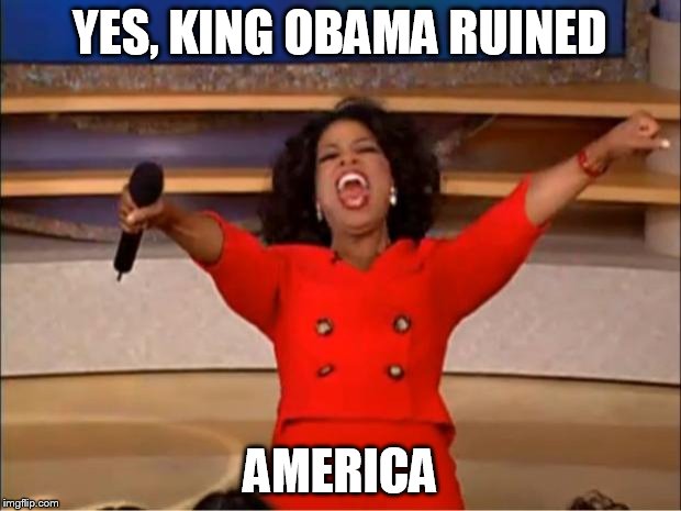 Oprah You Get A | YES, KING OBAMA RUINED; AMERICA | image tagged in memes,oprah you get a | made w/ Imgflip meme maker