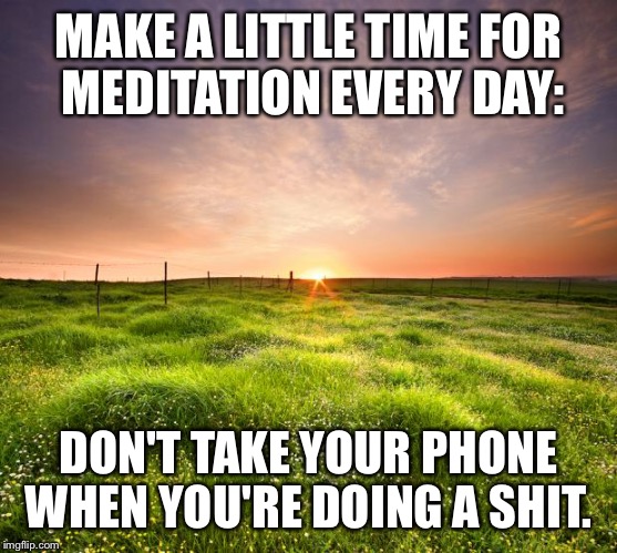 landscapemaymay | MAKE A LITTLE TIME FOR MEDITATION EVERY DAY:; DON'T TAKE YOUR PHONE WHEN YOU'RE DOING A SHIT. | image tagged in landscapemaymay | made w/ Imgflip meme maker