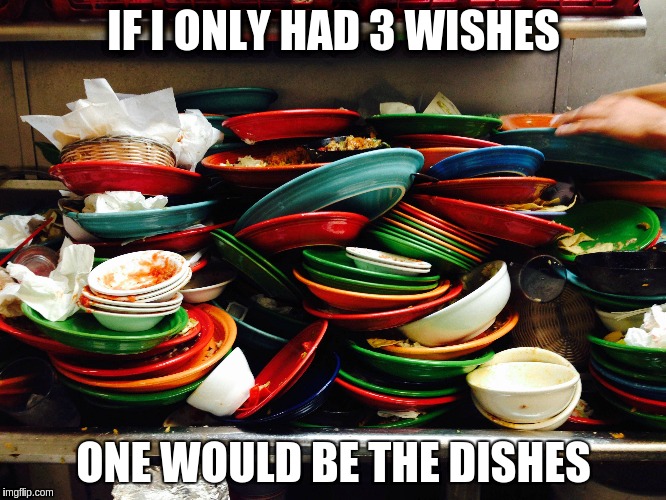 If I only had 3 wished | IF I ONLY HAD 3 WISHES; ONE WOULD BE THE DISHES | image tagged in dishes,dishwasher,dirty dishes | made w/ Imgflip meme maker