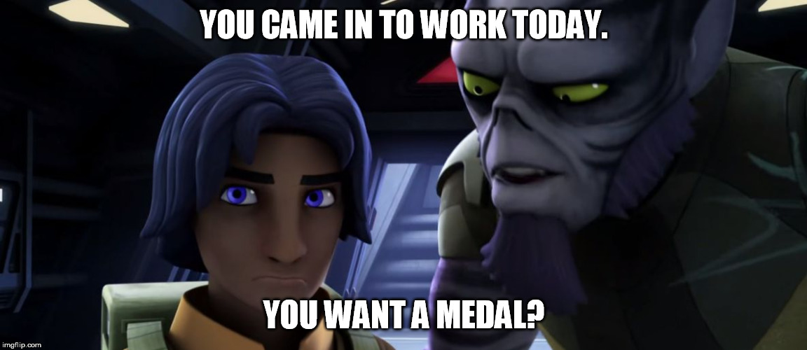 Minor Achievement Zeb | YOU CAME IN TO WORK TODAY. YOU WANT A MEDAL? | image tagged in minor achievement zeb | made w/ Imgflip meme maker