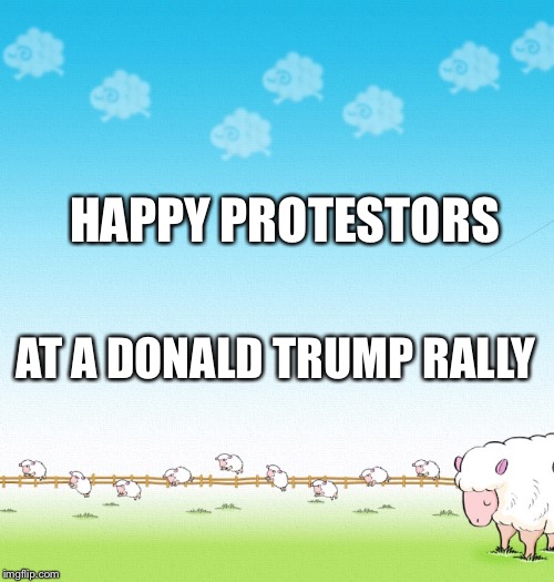 LIGHTHEARTED SHEEP | HAPPY PROTESTORS; AT A DONALD TRUMP RALLY | image tagged in lighthearted sheep | made w/ Imgflip meme maker
