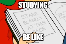 studying | STUDYING; BE LIKE | image tagged in life,studying | made w/ Imgflip meme maker