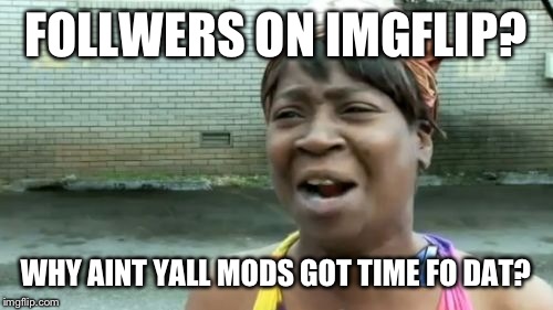 Idk if this would be a good idea or not.. Comment below if you'd like it to be a thing. | FOLLWERS ON IMGFLIP? WHY AINT YALL MODS GOT TIME FO DAT? | image tagged in memes,aint nobody got time for that | made w/ Imgflip meme maker