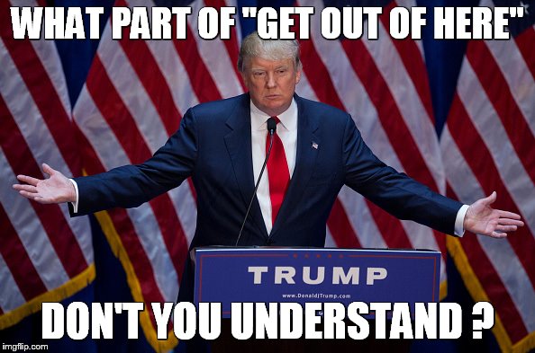 Donald Trump | WHAT PART OF "GET OUT OF HERE"; DON'T YOU UNDERSTAND ? | image tagged in donald trump | made w/ Imgflip meme maker