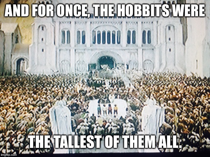 AND FOR ONCE, THE HOBBITS WERE; THE TALLEST OF THEM ALL. | image tagged in the lord of the rings | made w/ Imgflip meme maker