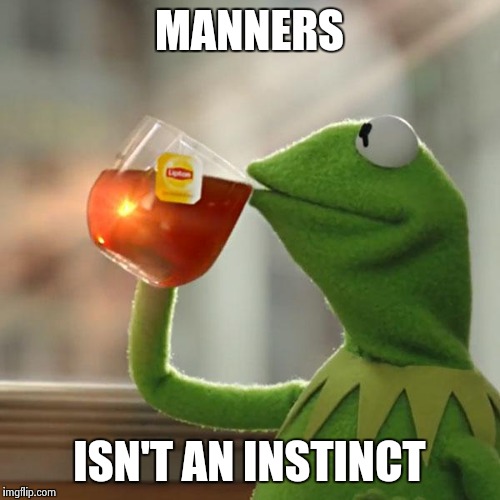 But That's None Of My Business | MANNERS; ISN'T AN INSTINCT | image tagged in memes,but thats none of my business,kermit the frog | made w/ Imgflip meme maker