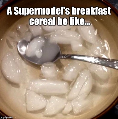 I'm Sorry...I Couldn't Resist: | A Supermodel's breakfast cereal be like... | image tagged in memes,breakfast,models | made w/ Imgflip meme maker