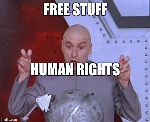 Dr Evil Laser Meme | FREE STUFF HUMAN RIGHTS | image tagged in memes,dr evil laser | made w/ Imgflip meme maker