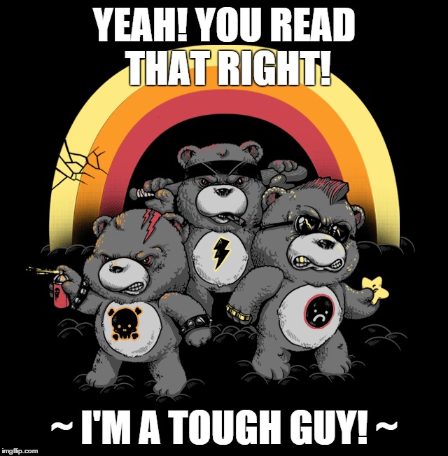 ~Keyboard Killer~Internet Assassin~Bandwidth Bad Boy~Special Forces Retard Ranger~Facebook Flamer~Tactical Post Troller~  | YEAH! YOU READ THAT RIGHT! ~ I'M A TOUGH GUY! ~ | image tagged in tough guy wanna be,twisted care bears,angry,bullying,retarded liberal protesters,scary | made w/ Imgflip meme maker