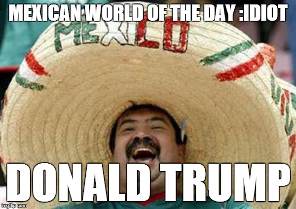 mexican | MEXICAN WORLD OF THE DAY
:IDIOT; DONALD TRUMP | image tagged in mexican | made w/ Imgflip meme maker