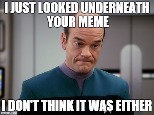 At least I | I JUST LOOKED UNDERNEATH YOUR MEME I DON'T THINK IT WAS EITHER | image tagged in at least i | made w/ Imgflip meme maker